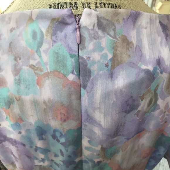 NWT - CALVIN KLEIN Pastel Colour Floral Dress with Scoop Neck and Flutter Sleeve - Picture 7 of 7